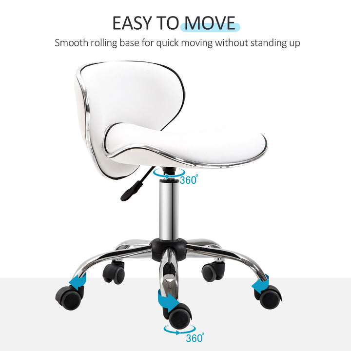 Adjustable Rolling Swivel Beauty Salon Chair, Stool for Spa, Technician - White
