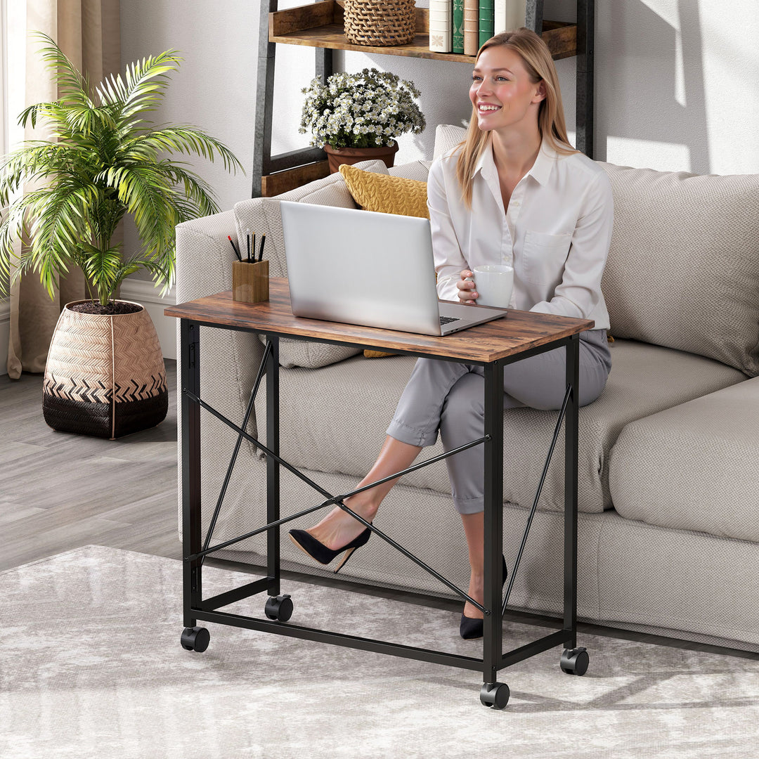 80 cm Folding Desk on Wheels - Rustic Brown