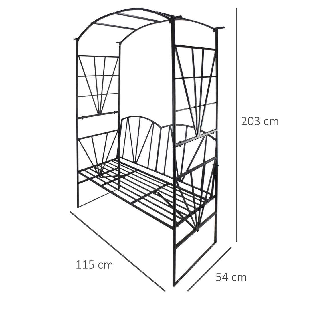 Garden Bench, 2 Seater Outdoor Patio Bench, Metal Garden Loveseat with Arch for Vines and Climbing Plants