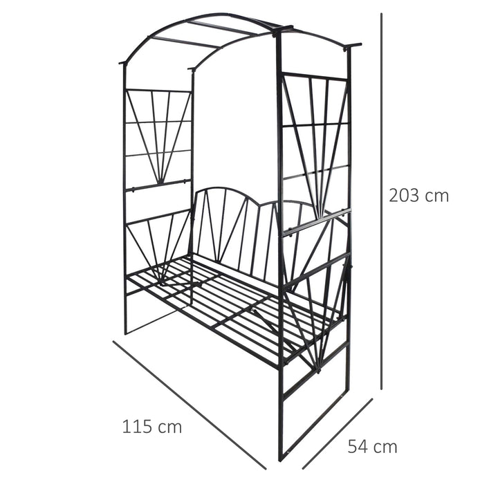 Garden Bench, 2 Seater Outdoor Patio Bench, Metal Garden Loveseat with Arch for Vines and Climbing Plants