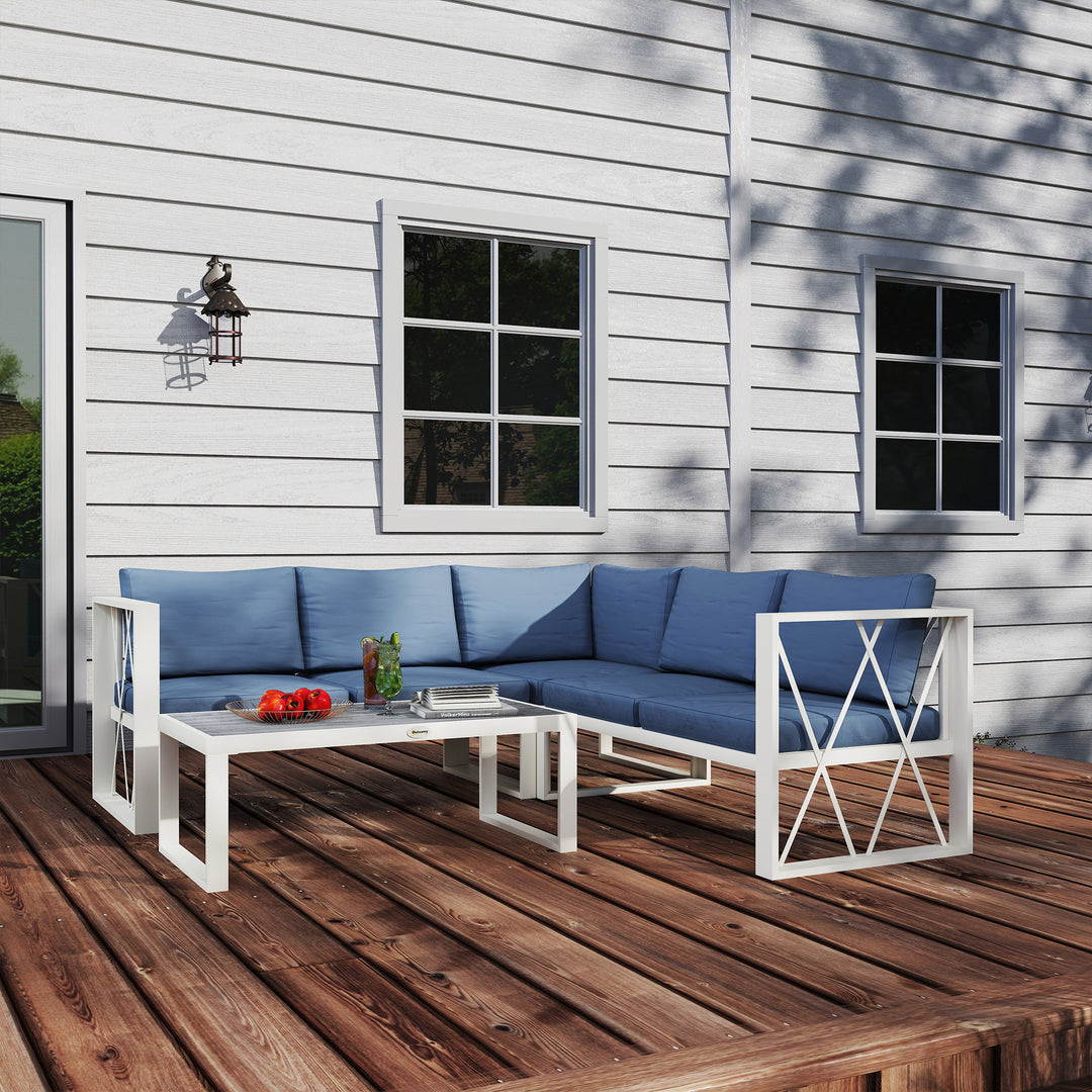 Four-Piece L Shaped Garden Furniture Set with 5-Level Adjustable Lounger - Grey