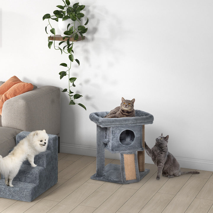 Cat Tree Tower for Indoor Cats Cat Scratching Post Climbing Activity Centre w/Jute Scratching Pad, Toy Ball, Cat House - Grey
