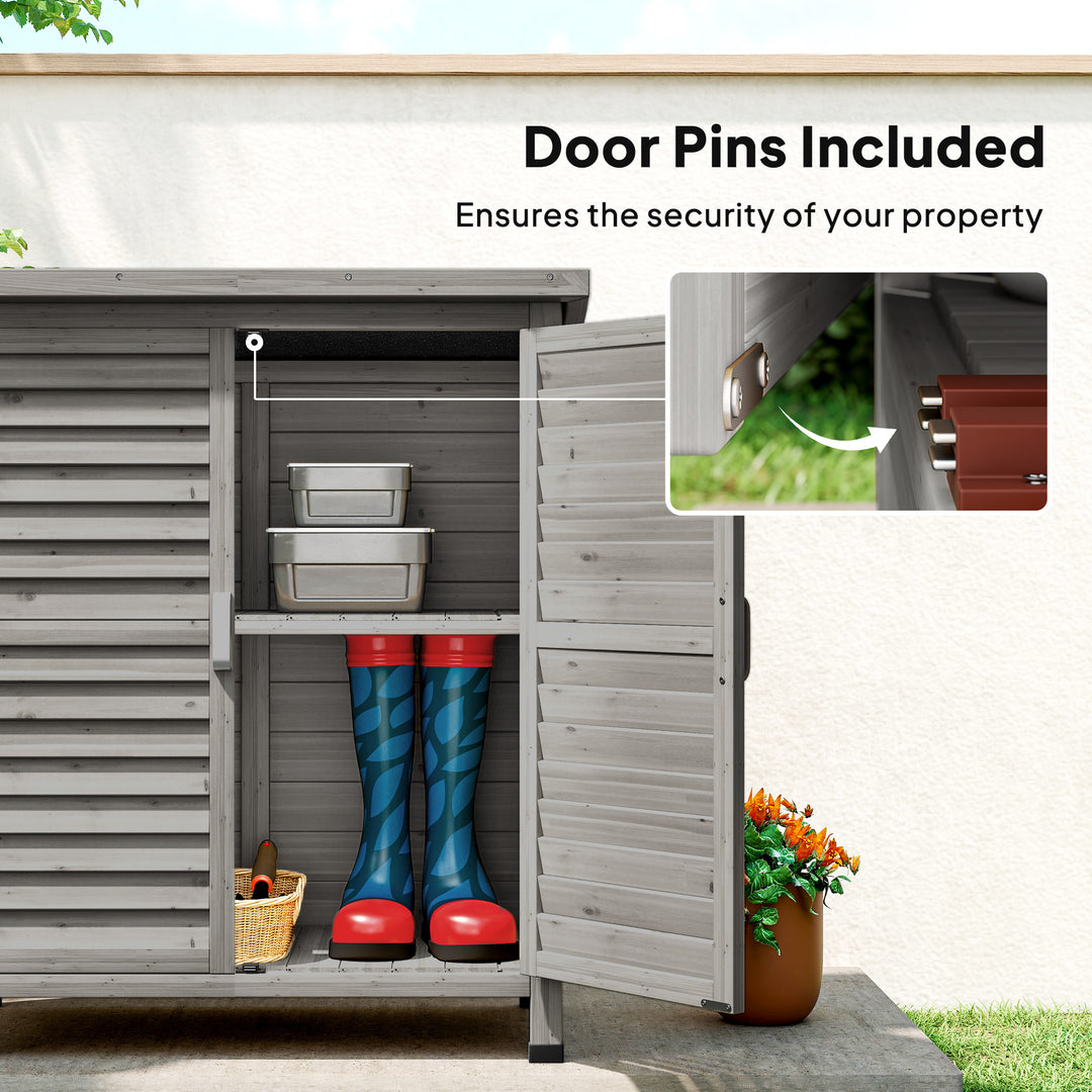 MCL Garden Shed Wooden Garden Storage Shed 2 Door Unit Solid Fir Wood Garage Tool Organisation Cabinet, 87L x 46.5W x 96.5Hcm, Grey