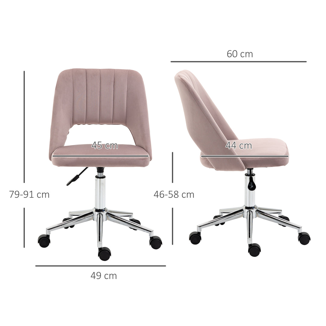Armless Velvet-Feel Office Chair - Pink