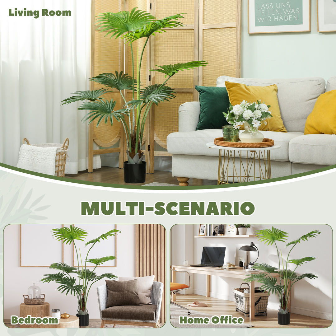 145cm Artificial Palm Tree, Decorative Artificial Plant with Lifelike PEVA Leaves and Coconut Coir, Fake Tree with Plastic Pot and Flocking for Home Office Decor, Green