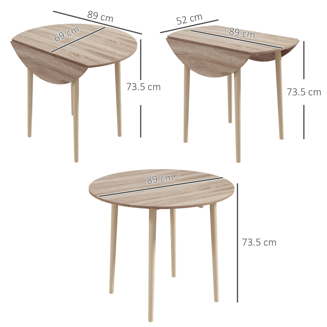 Folding Dining Table for 4, Round Drop Leaf Table, Modern Space Saving Small Kitchen Table with Wood Legs for Dining Room, Natural