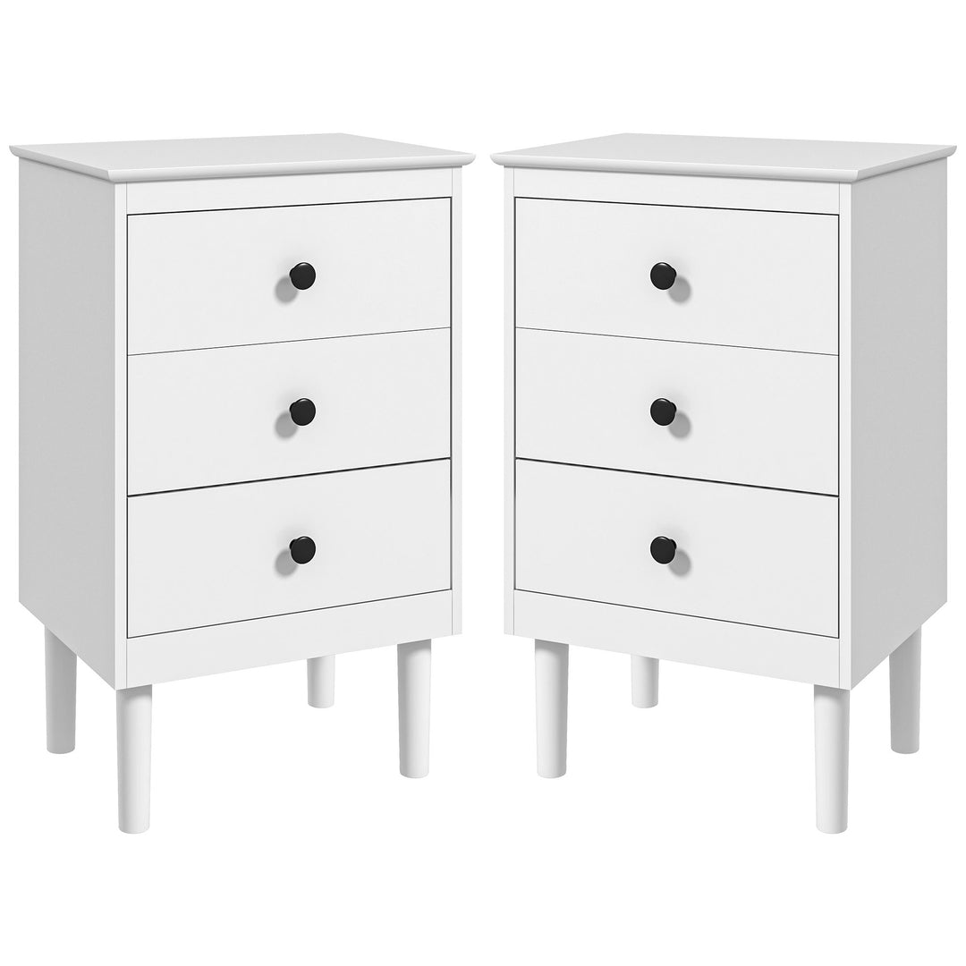 Set of Two Three-Drawer Modern Bedside Tables - White