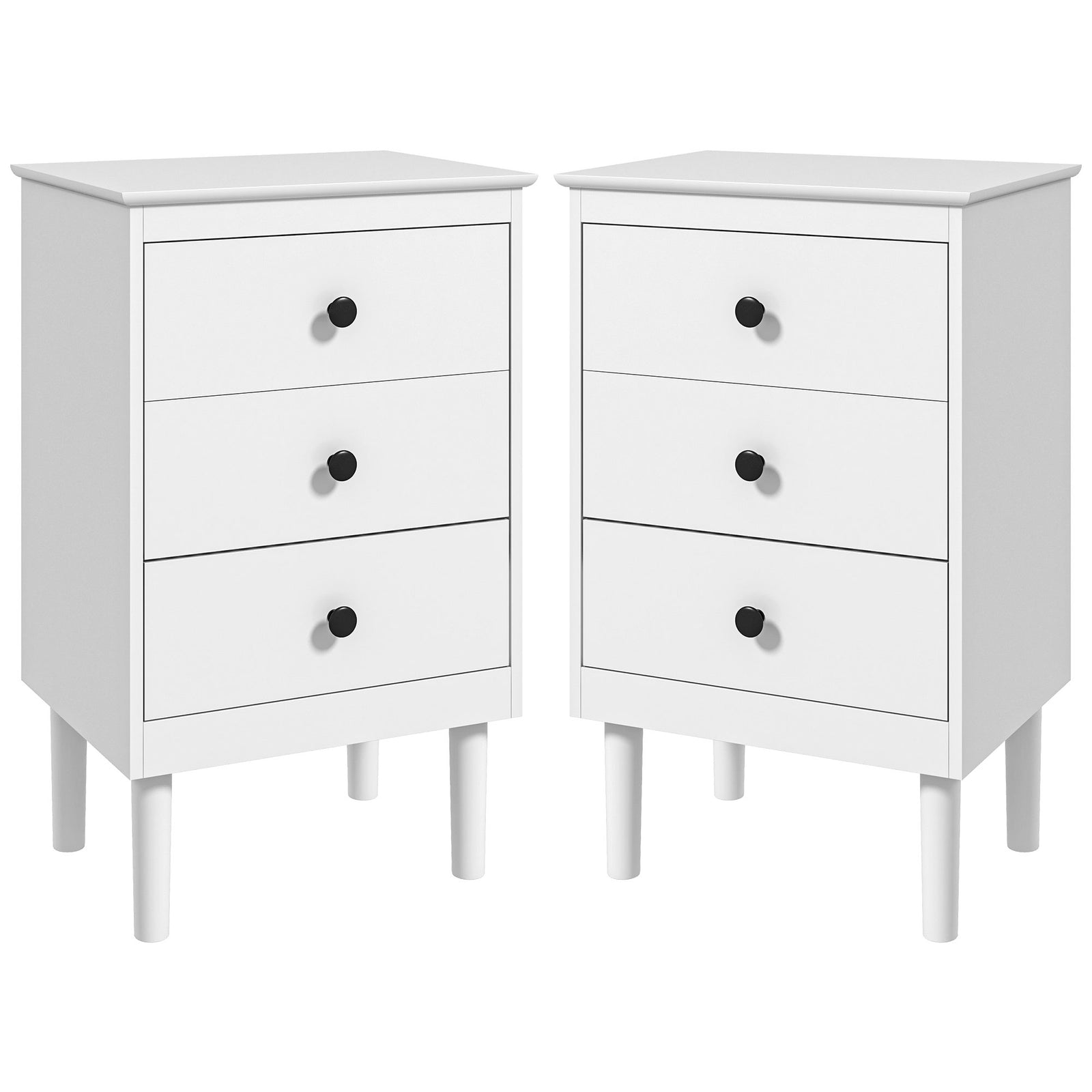 Set of Two Three-Drawer Modern Bedside Tables - White