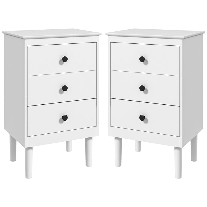 Set of Two Three-Drawer Modern Bedside Tables - White