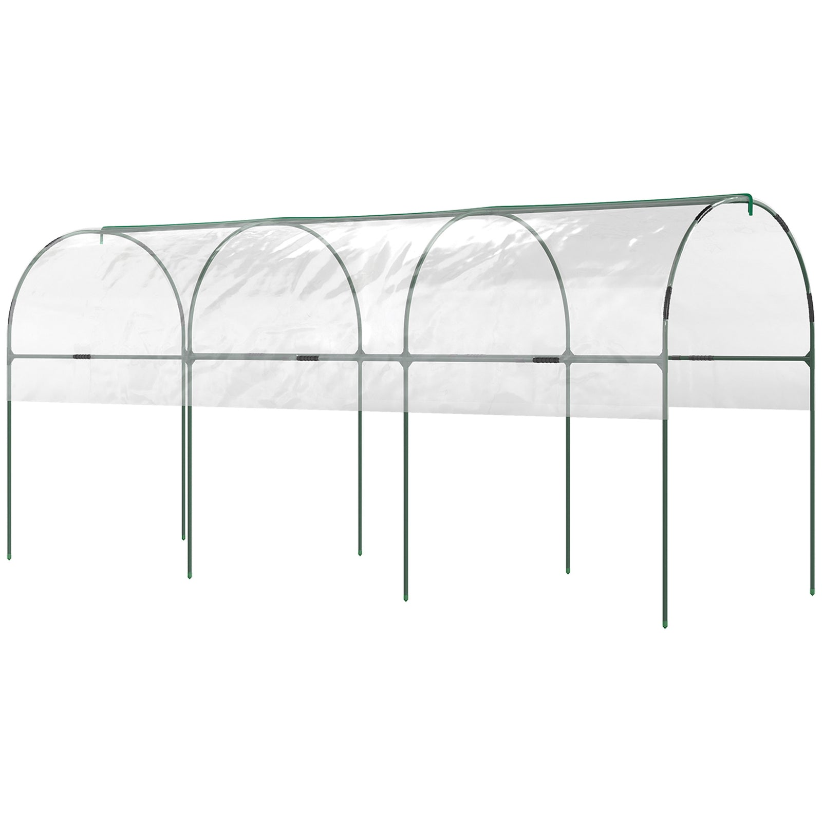 Tunnel Tomato Greenhouse with 4 Hoops and Top Tap, Pointed Bottom and Guy Ropes, 400 x 123 x 171 cm, Clear