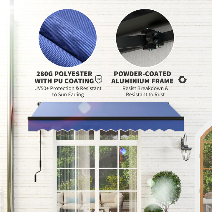 3 x 2.5m Electric Awning with LED Light and Remote Controller, Aluminium Frame DIY Retractable Awning, UV50+ Sun Shade Canopy for Garden Patio Deck Door Window, Blue