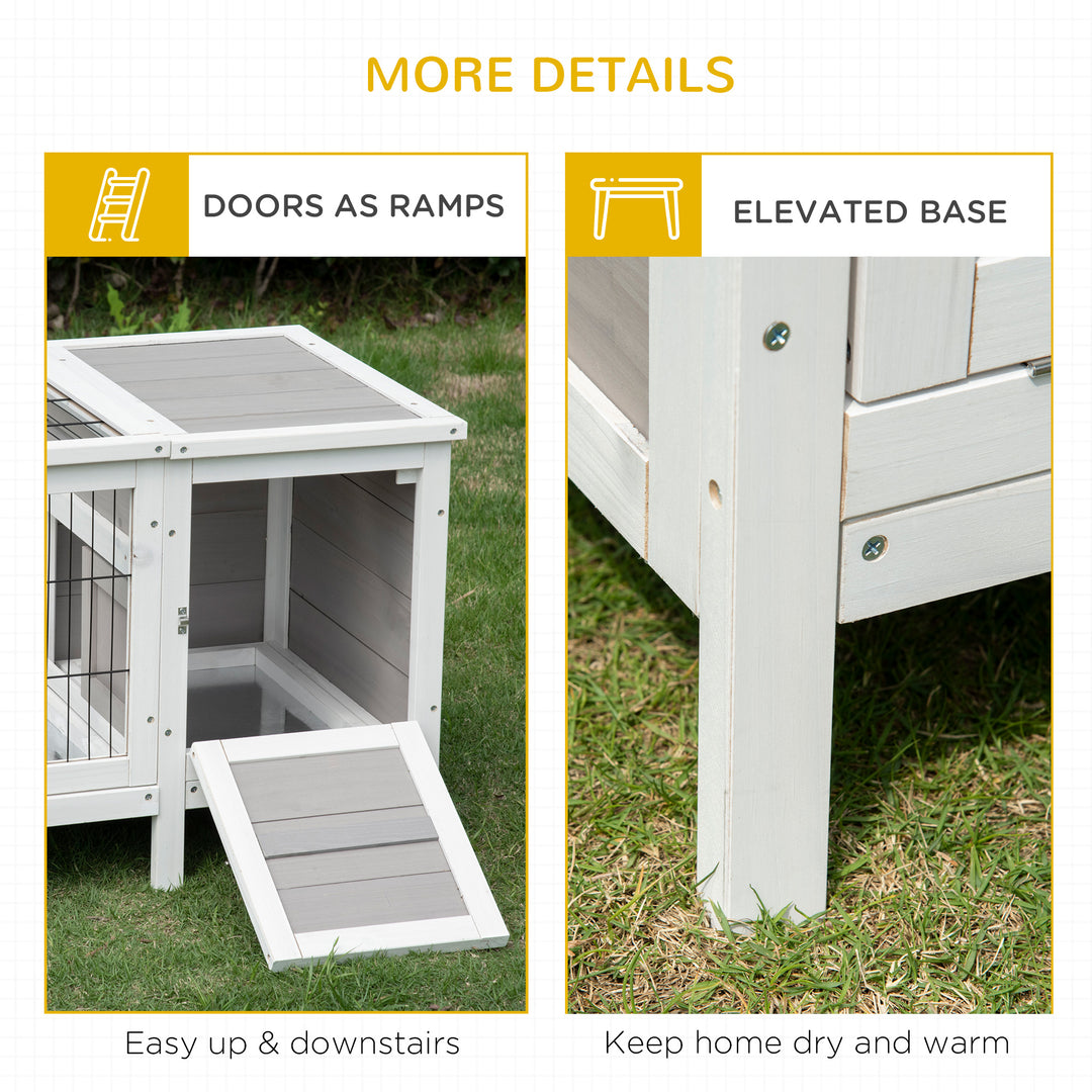 Rabbit Hutch and Run, with Removable Tray - Grey