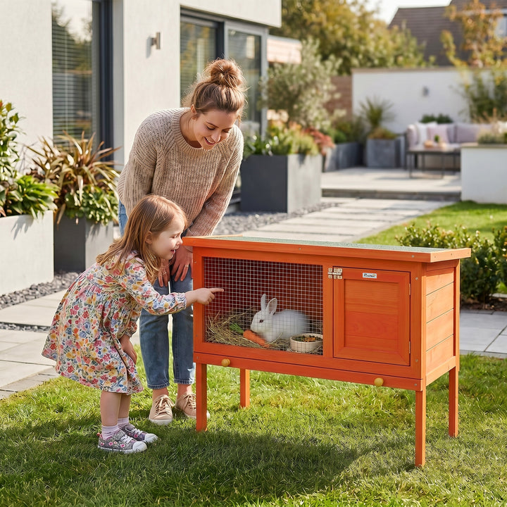 Wooden Rabbit Hutch, Guinea Pig Hutch with Asphalt Roof, Outdoor Eleva