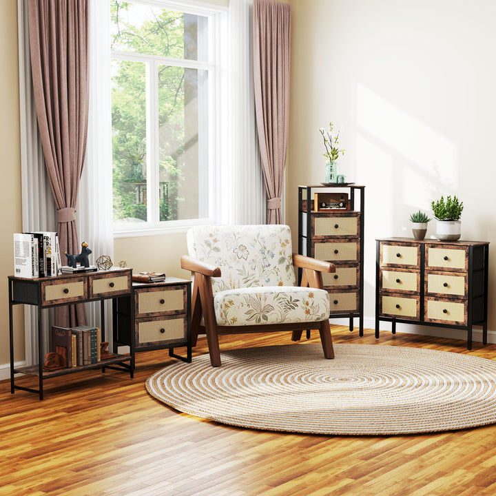 Industrial-Natural Bedside Table Set of 2 - Brown