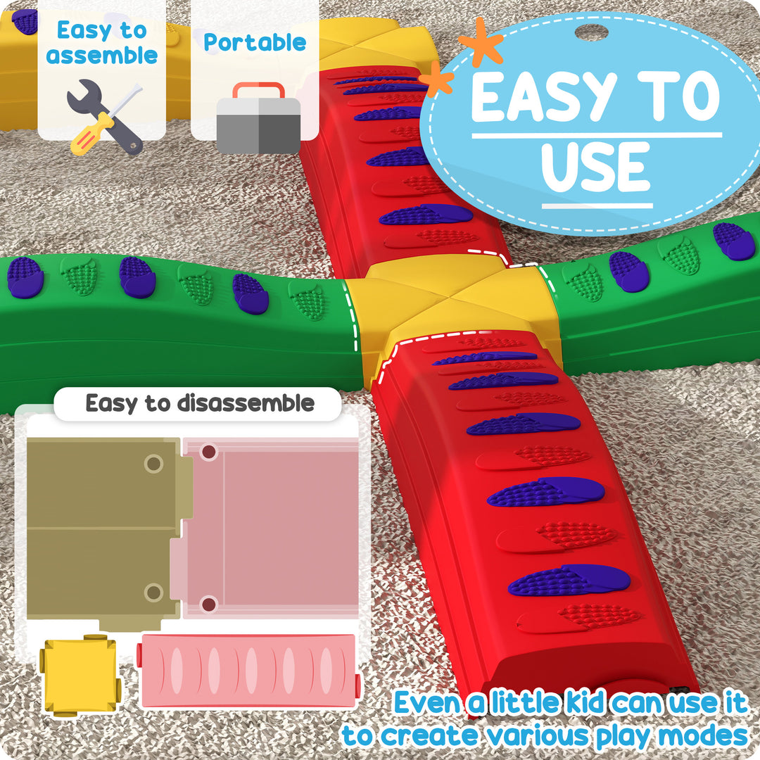 AIYAPLAY 12-Piece Kids Balance Beam Stepping Stones, with Non-Slip Foot Pads, Multicoloured