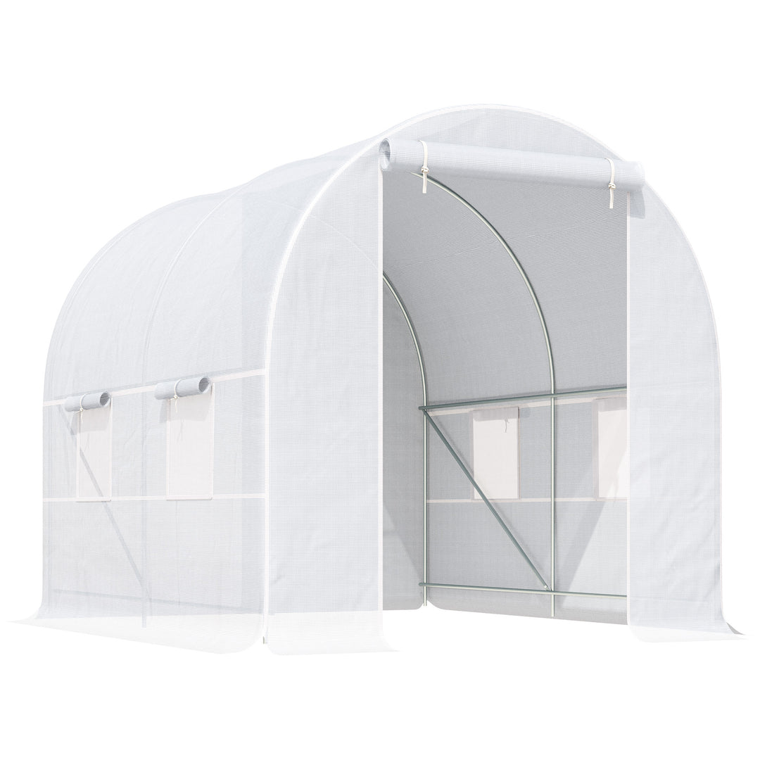 MCL 2.5 x 2 x 2 m Polytunnel Greenhouse, Walk-in Green House for Garden with Mesh Windows, Galvanised Steel Frame, White