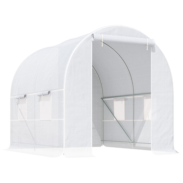 MCL 2.5 x 2 x 2 m Polytunnel Greenhouse, Walk-in Green House for Garden with Mesh Windows, Galvanised Steel Frame, White