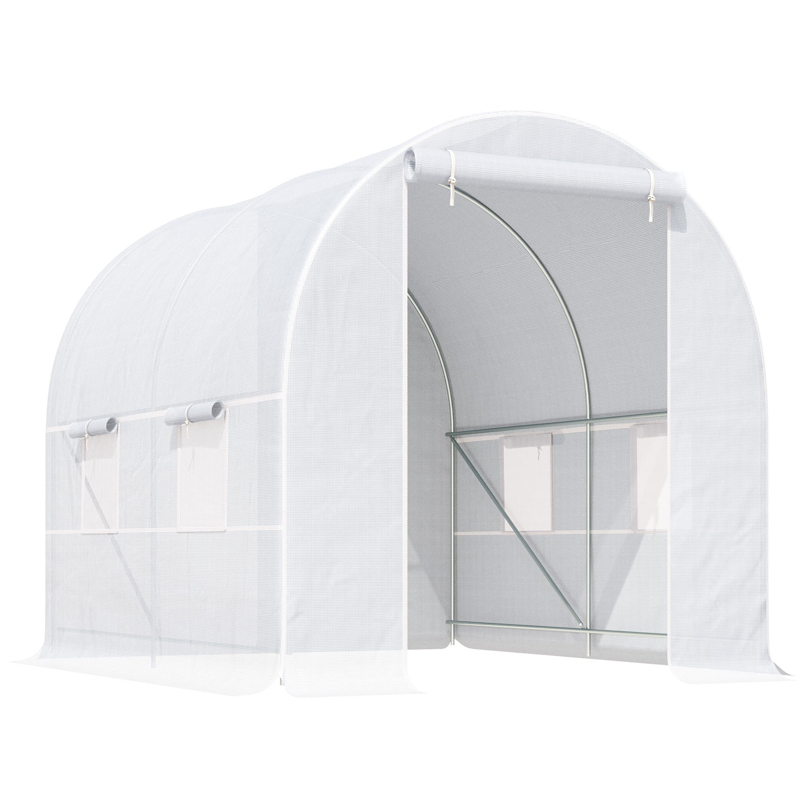 2.5 x 2 x 2 m Polytunnel Greenhouse, Walk-in Green House for Garden with Mesh Windows, Galvanised Steel Frame, White