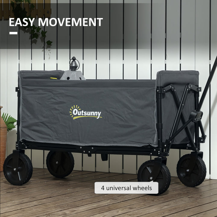 120L Festival Trolley on Wheels, Folding & Compact Camping Trolley Cart with Adjustable Handle for Garden, Beach, Fishing, Grey