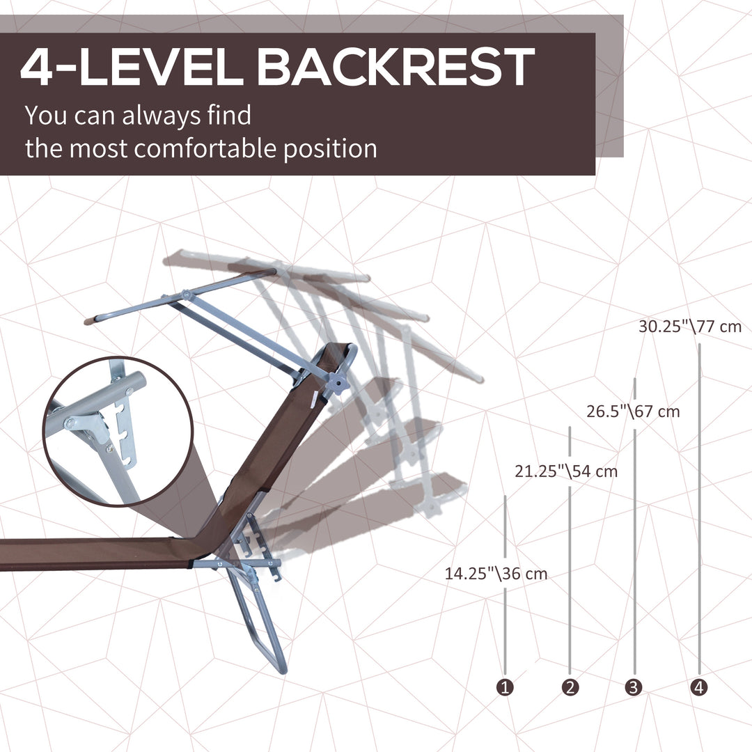 MCL Outdoor Foldable Sun Lounger, 4 Level Adjustable Backrest  Reclining Sun Lounger Chair with Angle Adjust Sun Shade Awning for Beach, Garden, Patio, Brown