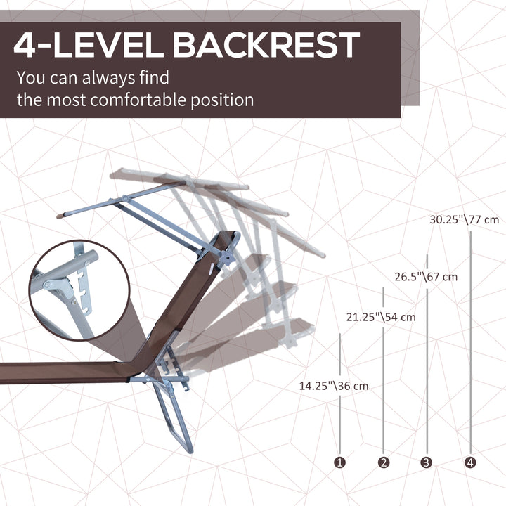 MCL Outdoor Foldable Sun Lounger, 4 Level Adjustable Backrest  Reclining Sun Lounger Chair with Angle Adjust Sun Shade Awning for Beach, Garden, Patio, Brown