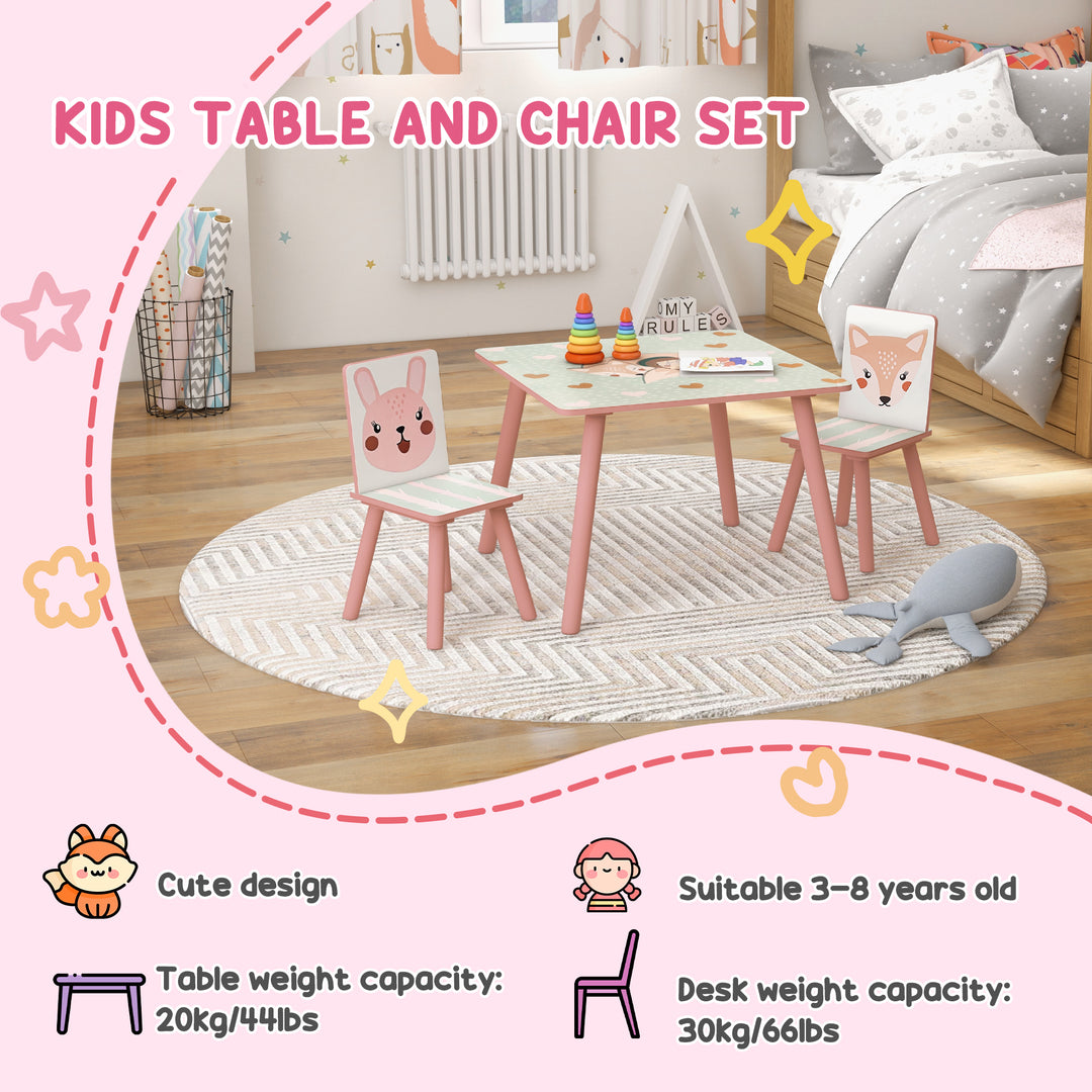 ZONEKIZ Toddler Desk and Chair Set, Kids Activity Table with Two Chairs, Furniture for Ages 3-6, Pink | Aosom UK