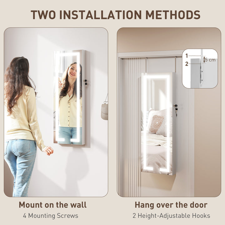 LED Mirror Jewellery Cabinet, Wall Mounted Full Length Mirror with Sto