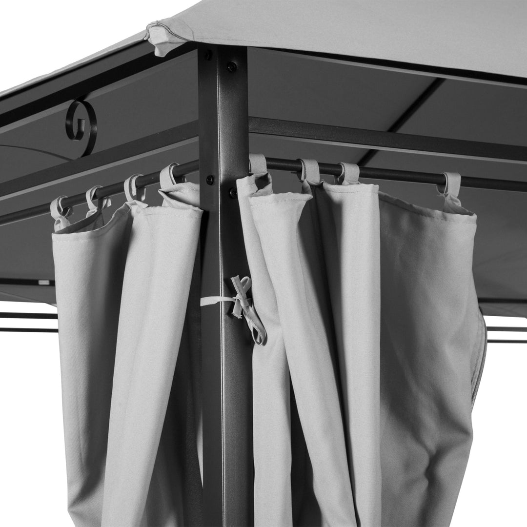4m x 3(m) Metal Gazebo Canopy Party Tent Garden Pavillion Patio Shelter Pavilion with Curtains Sidewalls, Dark Grey