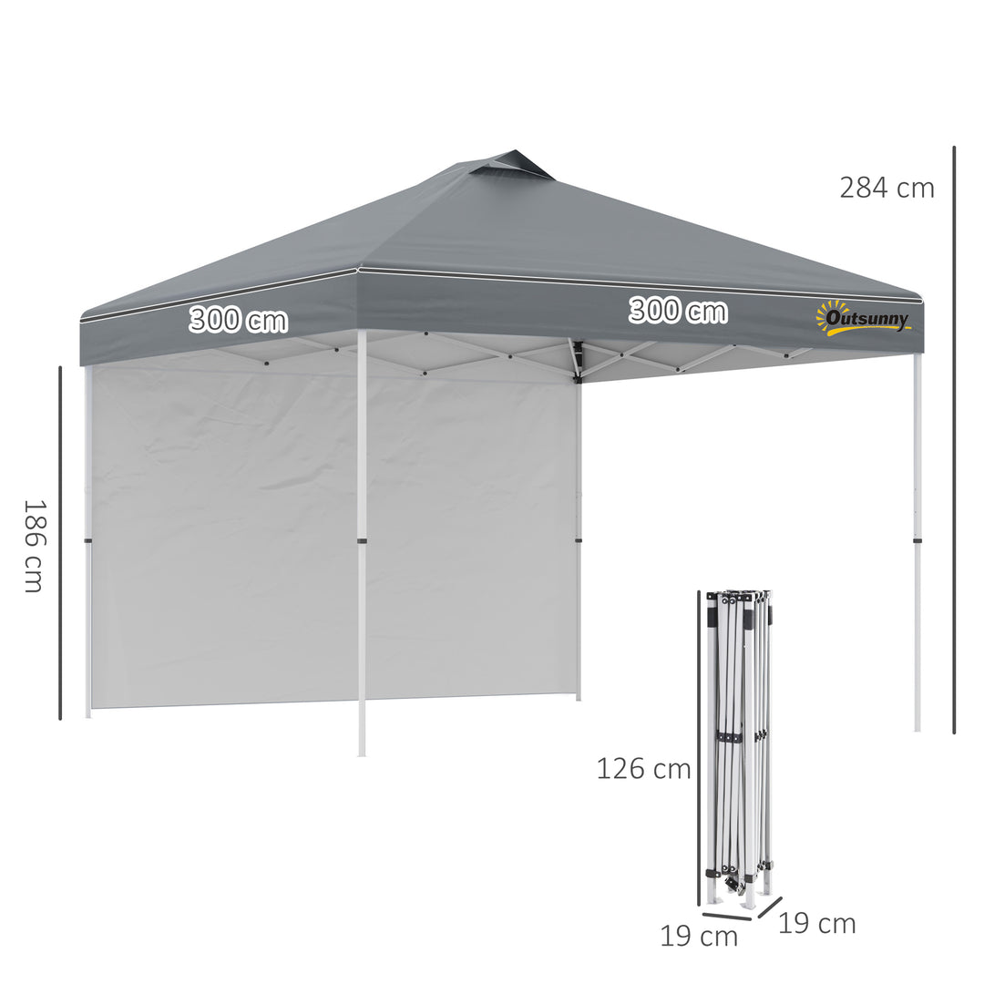 Outsunny Pop Up Gazebo Tent 3x3m with Sidewall, Roller Bag, Adjustable Height, Event Shelter, Grey