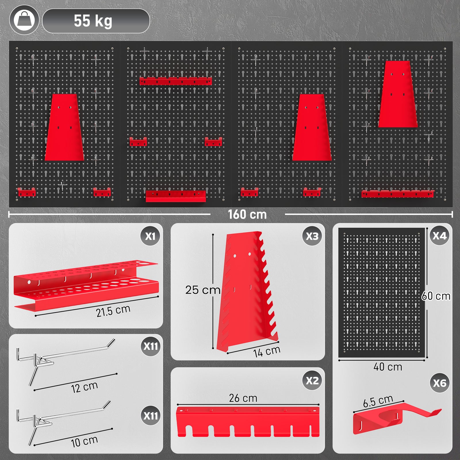 38 Pcs Wall-Mounted Pegboard with 4 Boards, Garage Tool Storage Unit B
