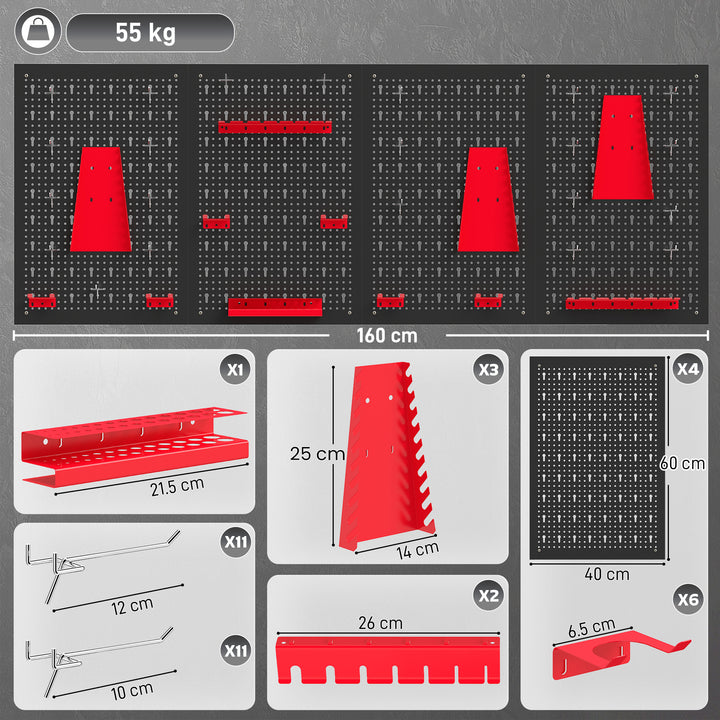38 Pcs Wall-Mounted Pegboard with 4 Boards, Garage Tool Storage Unit B