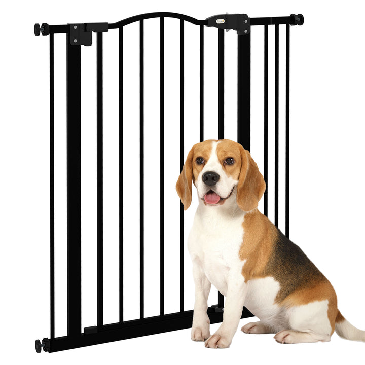 PawHut Safety Pet Gate, Metal Dog Fence, Adjustable 74-87cm, Foldable Design, Sleek Black | Aosom UK