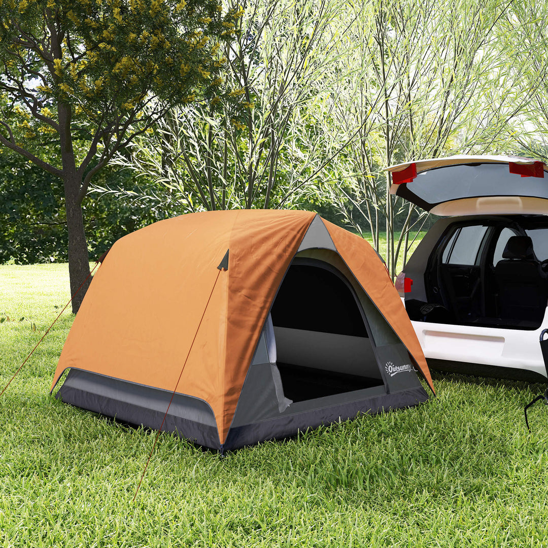 3-4 Person Camping Tent, Easy Set Up Waterproof Dome Tent with Sewn-in Groundsheet, Mesh Windows, Pocket and Hook for Camping, Hiking, Backpacking, Orange and Grey