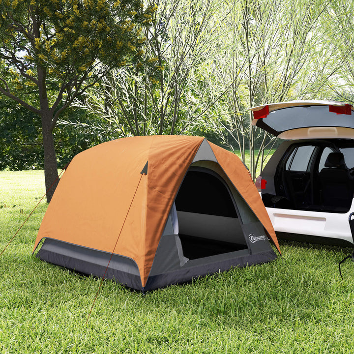 3-4 Person Camping Tent, Easy Set Up Waterproof Dome Tent with Sewn-in Groundsheet, Mesh Windows, Pocket and Hook for Camping, Hiking, Backpacking, Orange and Grey