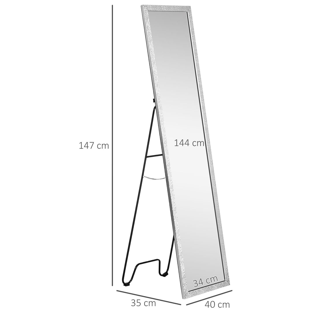 Full Length Mirror Free Standing Mirror Dressing Mirror with PS Frame Modern Wall Mirror for Living Room and Bedroom 34 x 144cm, Silver