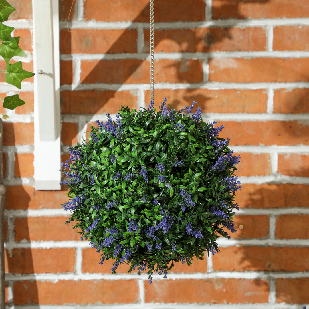 Set of 2 Artificial Plant Topiary Balls, UV-protected Fake Decorative Plants, Faux Plants for Home Indoor Outdoor Decor, 27cm, Purple