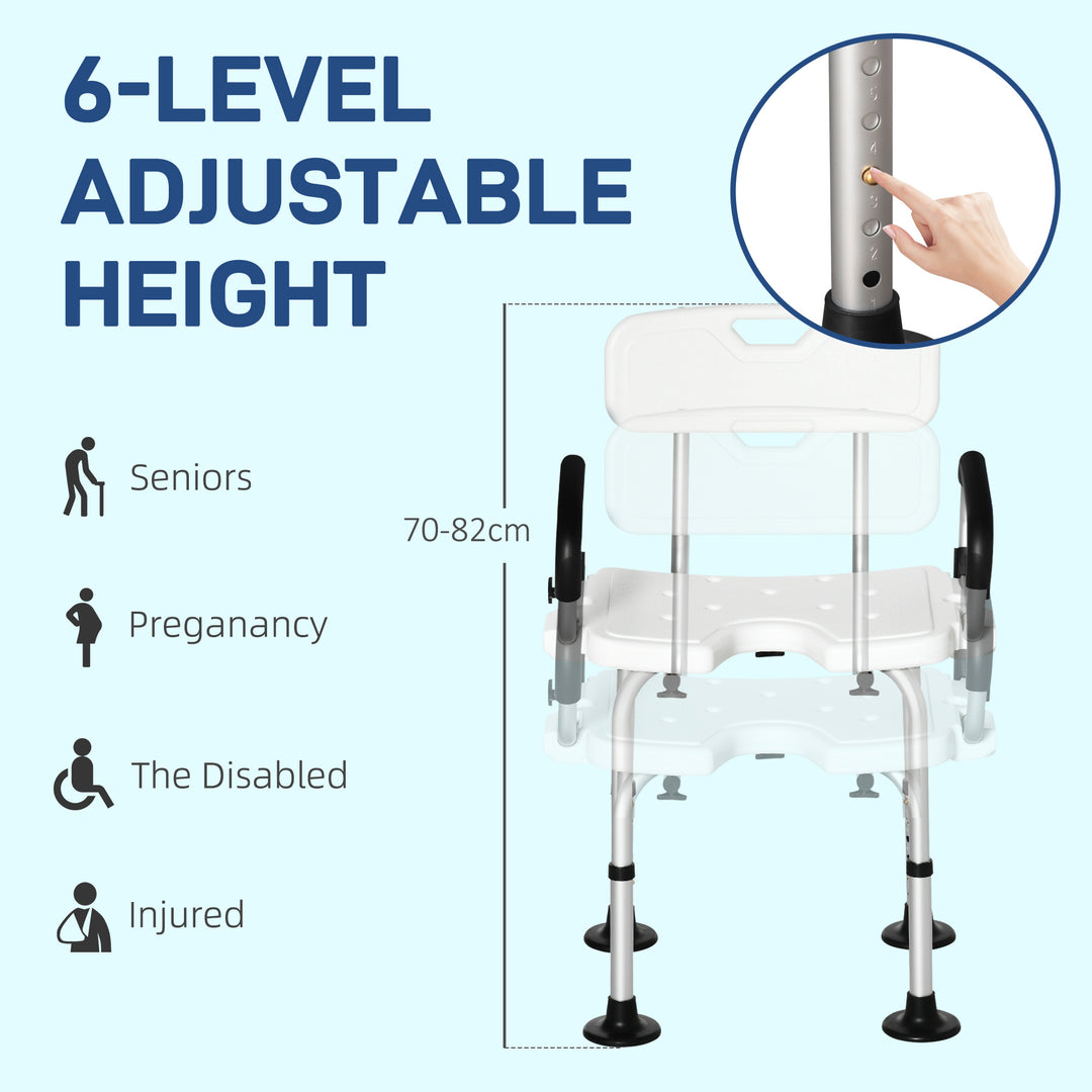 MCL Shower Chair for the Elderly and Disabled, Height Adjustable Shower Stool with Back and Flipped Padded Arms, Suction Foot Pads, White