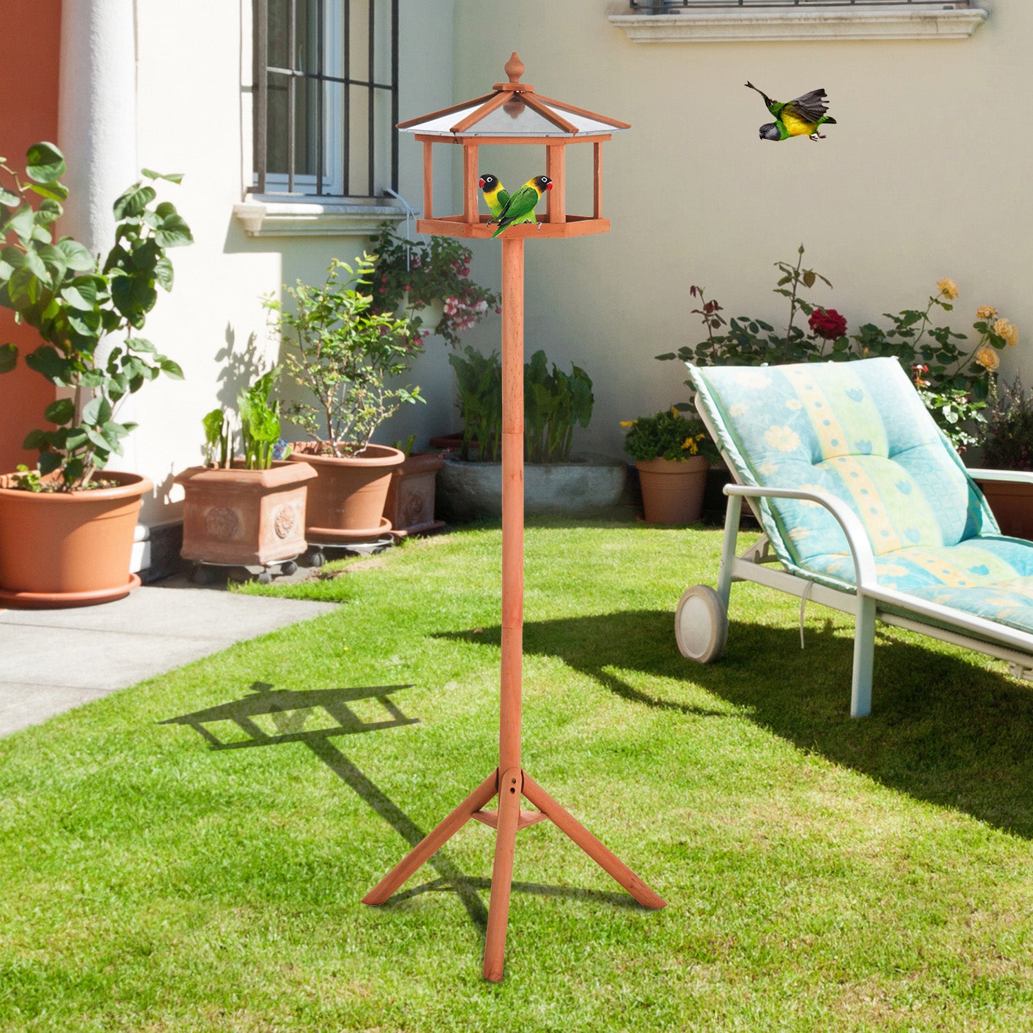 Wooden Bird Table for the garden Feeding Station, 153Hcm