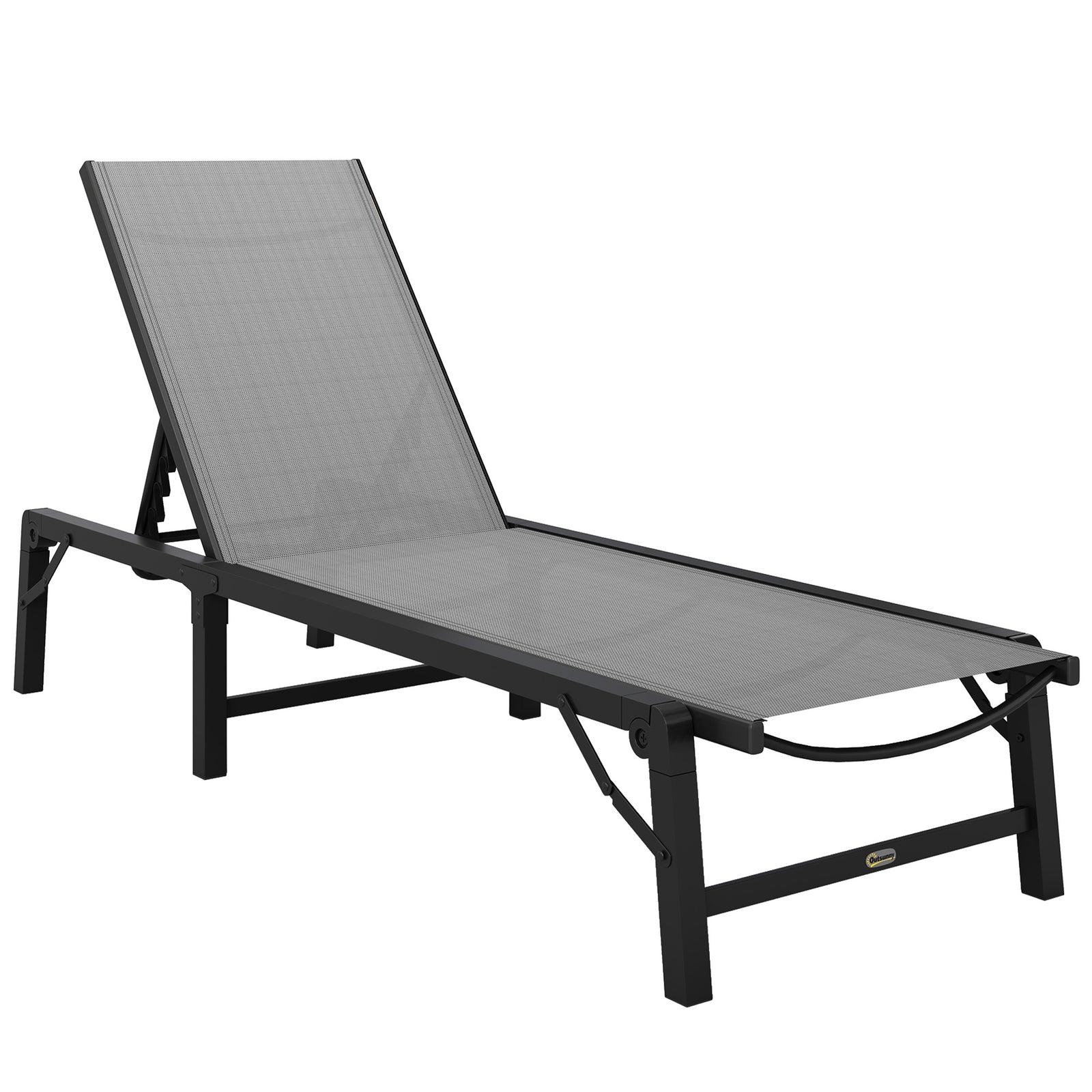 Folding Sun Lounger, 5-Position Adjustable Reclining Garden Lounger, Garden Chaise Lounge Sunbed Recliner Chair with Steel Frame for Beach, Porch, Patio, Camping, Light Grey