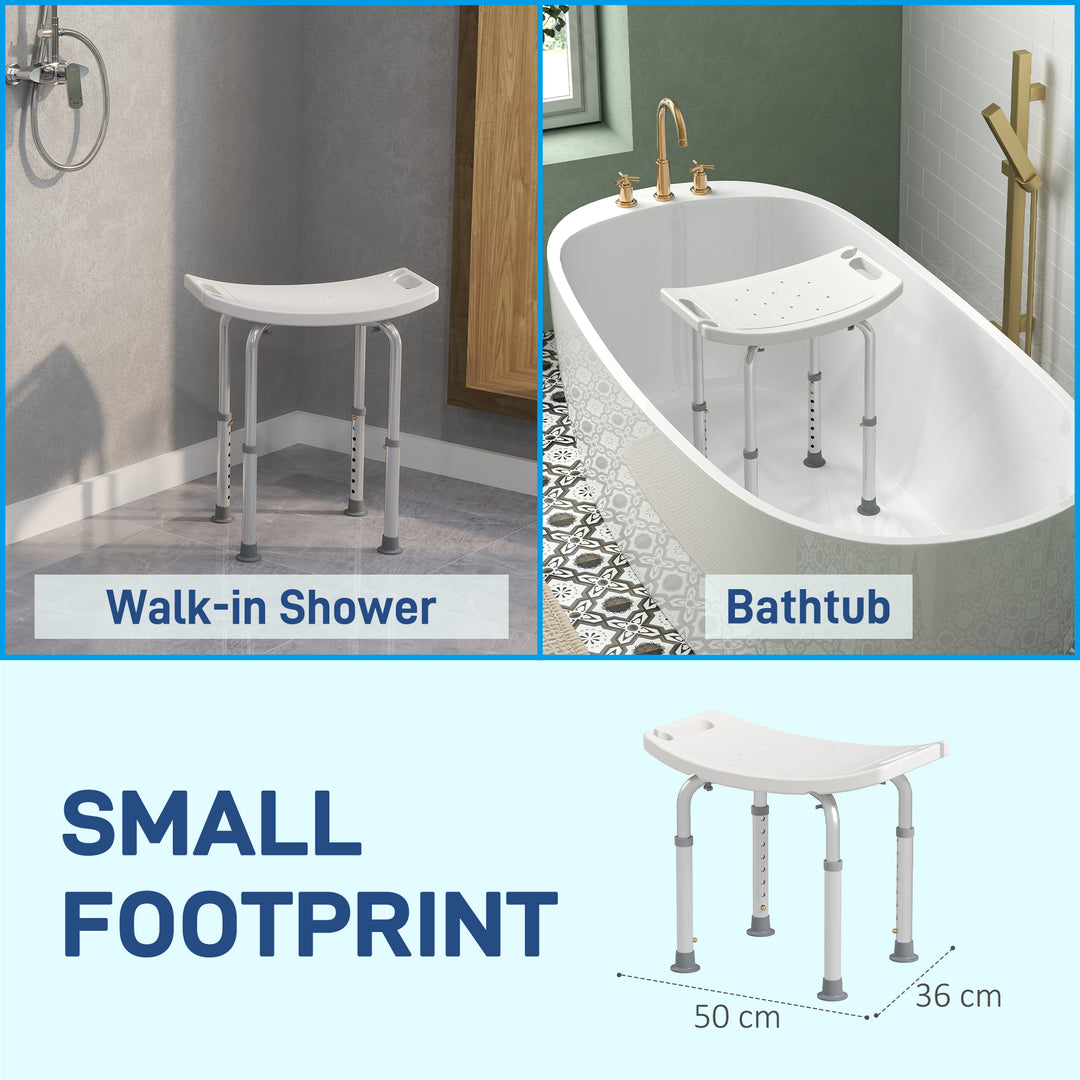 Height Adjustable Bath Stool, Aluminium Shower Stool with Non-Slip Pads for Elderly, Disabled, Seniors, Pregnant, White