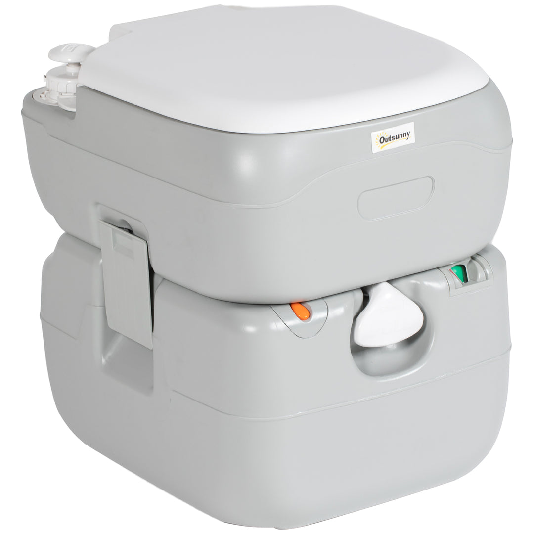 Portable Toilet for Adults, 22L Camping Toilet with Seat, Lid and Anti-Leak Handle Pump, Outdoor Travel Toilet with Detachable Tanks for Camping, Boating, Hiking, Travel, RV, Grey