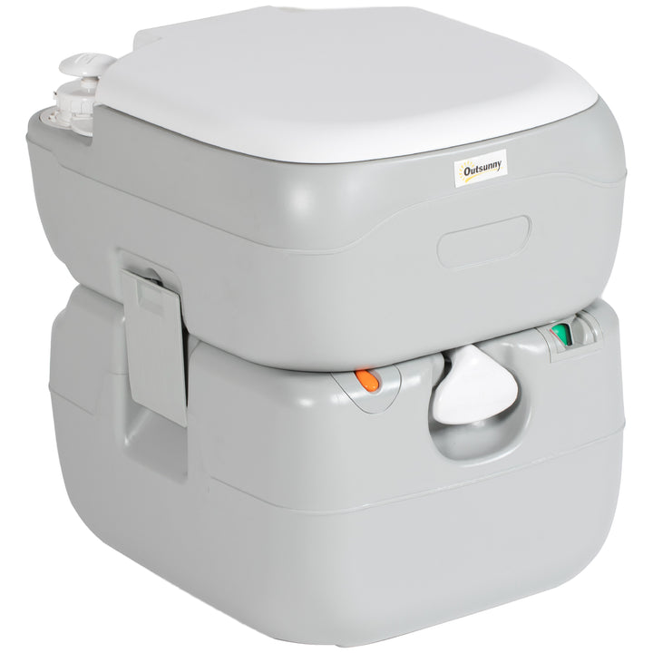 Portable Toilet for Adults, 22L Camping Toilet with Seat, Lid and Anti-Leak Handle Pump, Outdoor Travel Toilet with Detachable Tanks for Camping, Boating, Hiking, Travel, RV, Grey