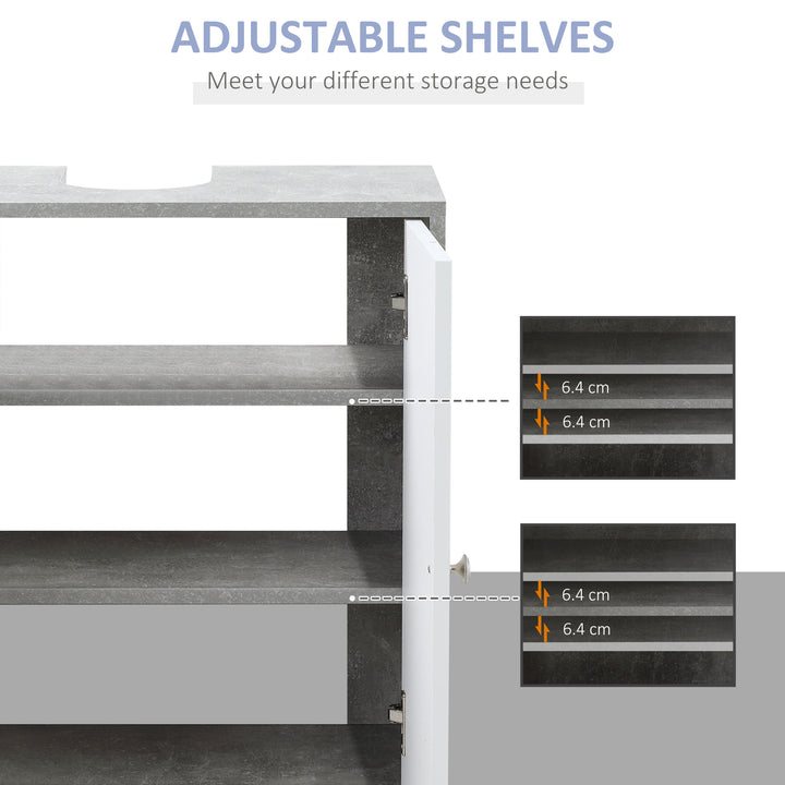 Under Sink Cabinet, Bathroom Vanity Unit, Storage Cupboard with Adjustable Shelves, White and Grey