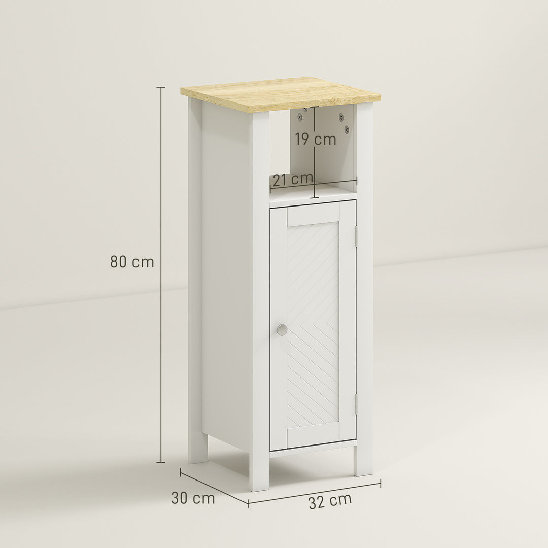 Slim Bathroom Storage Unit with Open Shelf, Bathroom Storage Cabinet with Adjustable Shelf, 32 x 30 x 80 cm, White