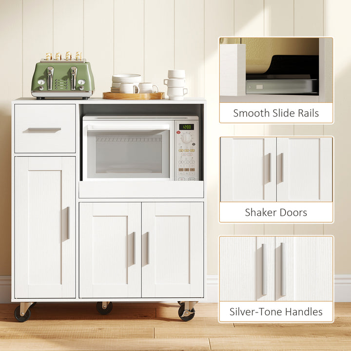 Rolling Kitchen Cart, Microwave Cabinet with Sliding Tray, Drawer, 3-D