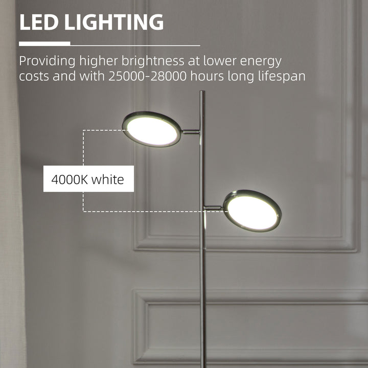 HOMCOM Modern Floor Lamps for Living Room, Standing Lamp with 2 Light White LED, Adjustable Head, 25x25x165cm, Chrome
