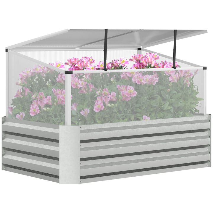 Outsunny Raised Beds for Garden with Mini Greenhouse, Galvanised Outdoor Planters and Cold Grame, for Herbs and Vegetables | Aosom UK