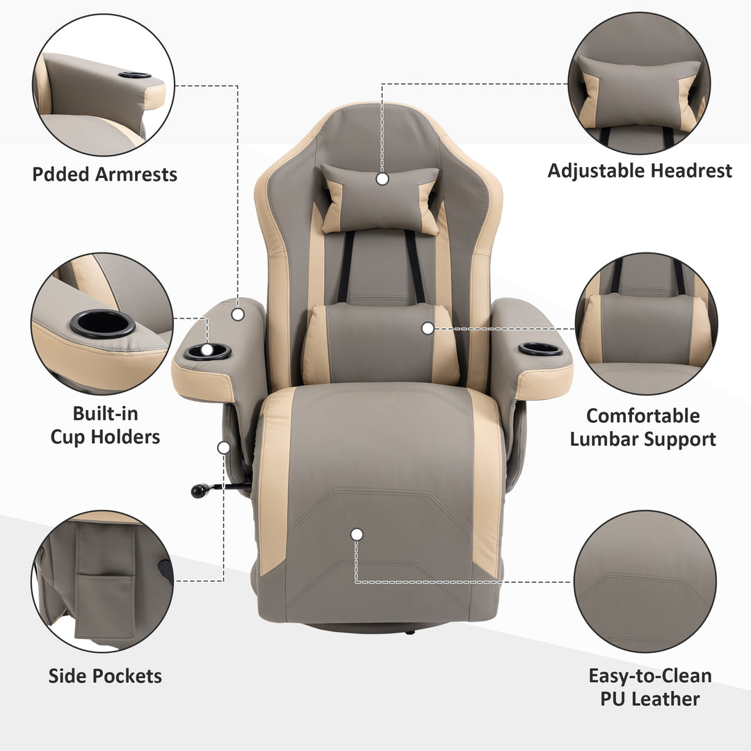 HOMCOM Manual Recliner Chair Armchair PU Leather Lounge Chair w/ Adjustable Leg Rest, 135° Reclining Function, 360° Swivel, Grey