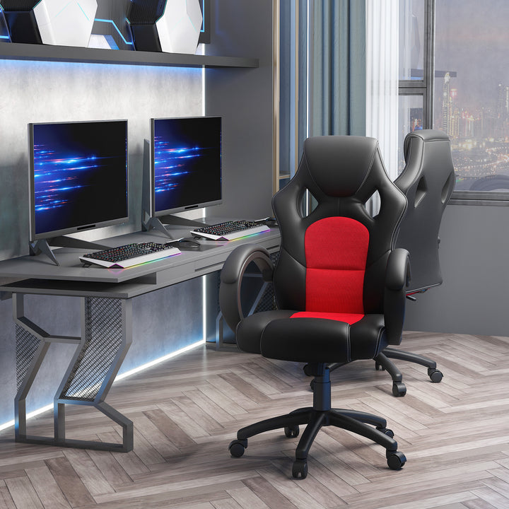 Office Chair Faux Leather Swivel Computer Desk Chair for Home Office with Wheels Armrests Black