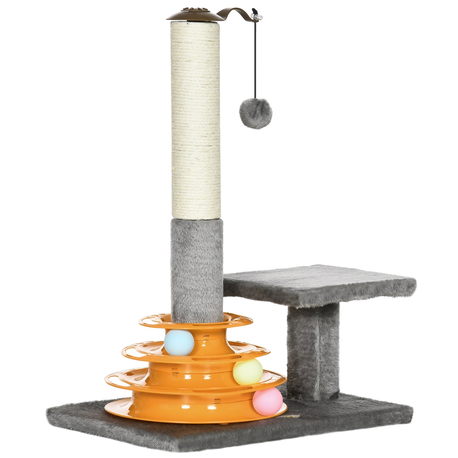 56cm Cat Tree Tower Activity Centre, Climbing Stand Kitten House Furniture w/ Scratching Posts, Toy Ball - Grey